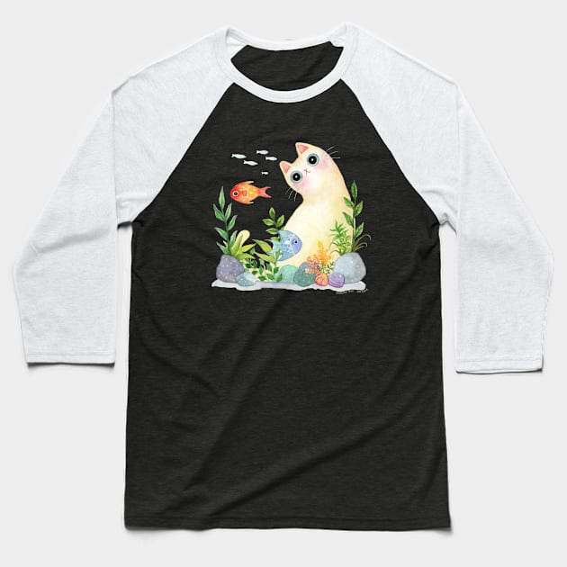 Aquarium Cat Baseball T-Shirt by ShangheeShin